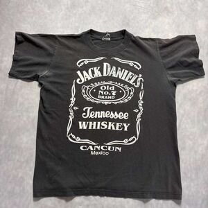 Vintage Jack Daniels Cancun Mexico T-Shirt Mens Black Tennessee Whiskey Tee L